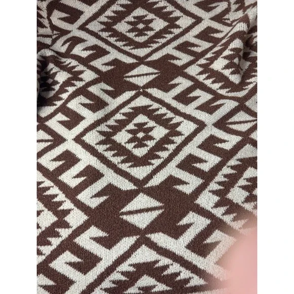 STEVE MADDEN Geometric Print Hooded Cardigan Sweater XXL Brown Cream - Picture 4 of 15